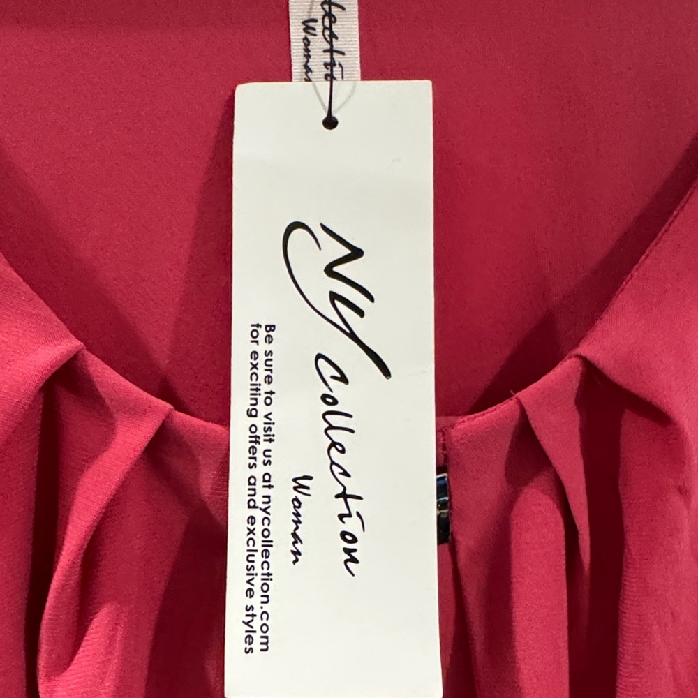 NY Collection Raspberry V-Neck Puff Sleeve Blouse - Picture 3 of 4